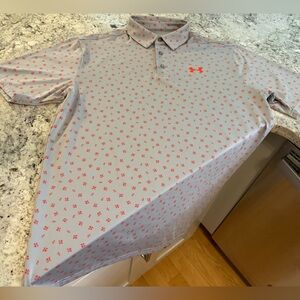 Under Armour Men's Gray Polo Shirt with Red Accents Size M